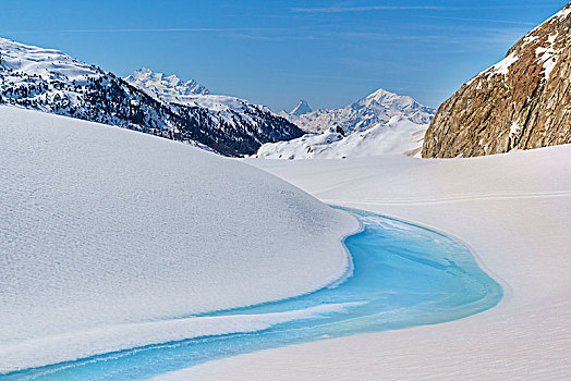 淡蓝色,结冰,水,冰河,瑞士,欧洲