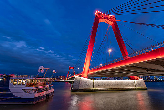 荷兰鹿特丹,willemsbrug,bridge红桥夜景