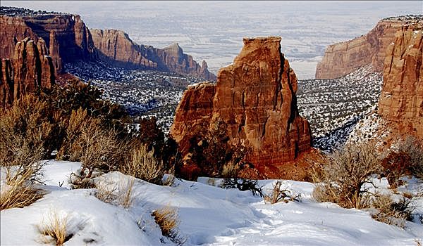 雪,岩石,风景,拱门国家公园,犹他,美国