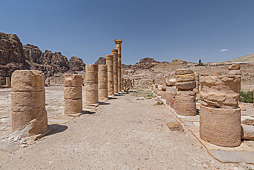 柱子,庙宇,纳巴泰,古镇,佩特拉,约旦