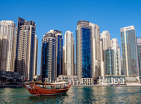 摩天大楼,老,水上,迪拜,码头,阿联酋,亚洲