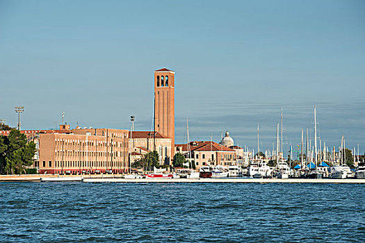 教堂,塔,码头,岛屿,威尼斯泻湖,威尼托,意大利,欧洲