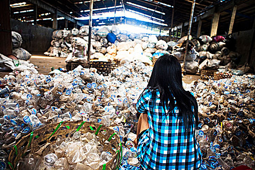 巴厘岛,印度尼西亚,女孩,山,塑料制品,等待,再循环,设施