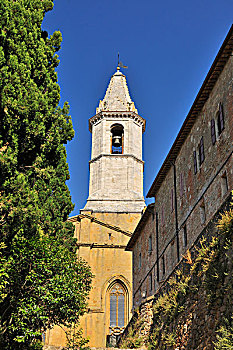 教堂塔,历史城镇,集,在夏天,锡耶纳省,托斯卡纳,意大利