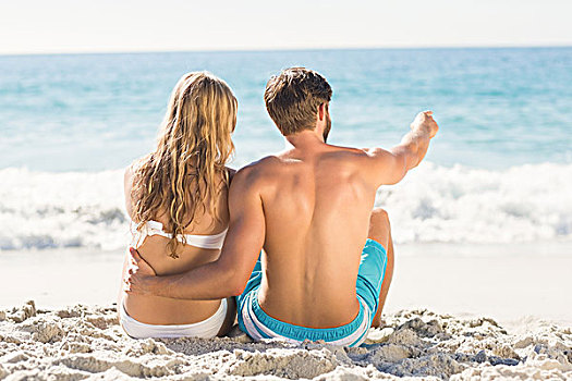 幸福伴侣,放松,一起,沙子,海滩