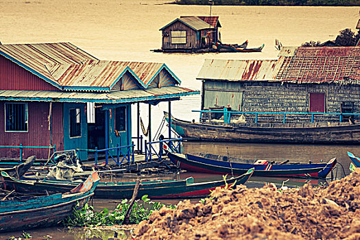 特色,房子,树液,湖,柬埔寨
