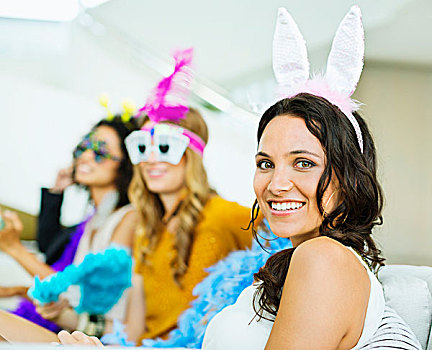 女人,戴着,兔子,耳,聚会