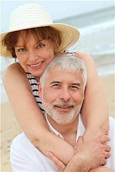 头像,高兴,老年,夫妻,沙滩