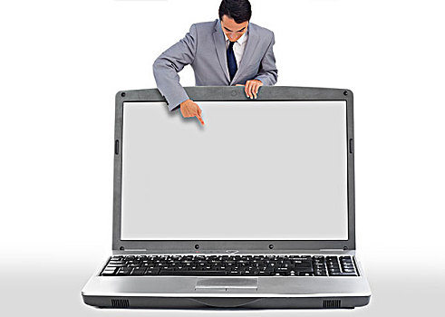商务人士,指向,留白,笔记本电脑,显示屏,白色背景,背景