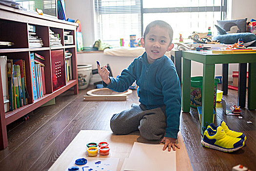 男孩,画画的幼儿,中国儿童