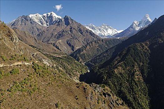 山谷,山,萨加玛塔国家公园,世界遗产,尼泊尔