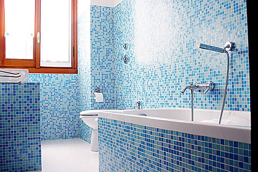 蓝色,浴室