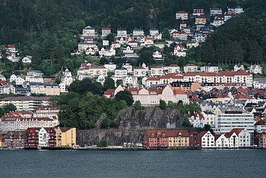 风景,木质,色彩,房子,背景,山,卑尔根,挪威