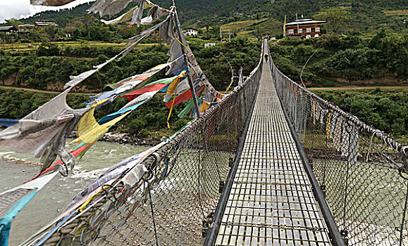 吊桥,山间高原,河,普那卡,地区,不丹