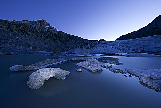 排水槽,冰川,早晨,亮光,瓦莱,瑞士