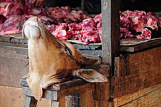 肉,市场,头部,柬埔寨,东南亚,亚洲