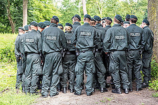 警察,寻找,痕迹,女人,树林,盖尔森基兴,北莱茵威斯特伐利亚,德国,欧洲