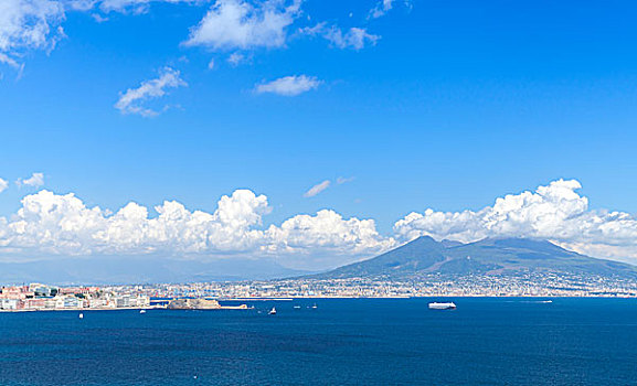 海湾,风景,维苏威火山,地平线