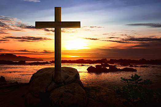 基督教,十字架,石头,海滩