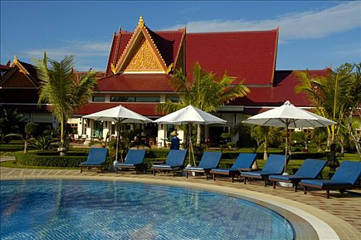酒店,海滩,胜地,水池,柬埔寨