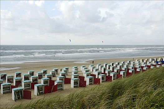 沙滩椅,沙丘,荷兰南部,荷兰