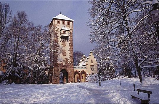 入口,拱道,冬天,雪,巴塞尔,瑞士,欧洲