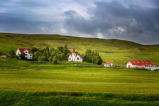 农场,教堂,靠近,冰岛,西南,金色,圆,旅游
