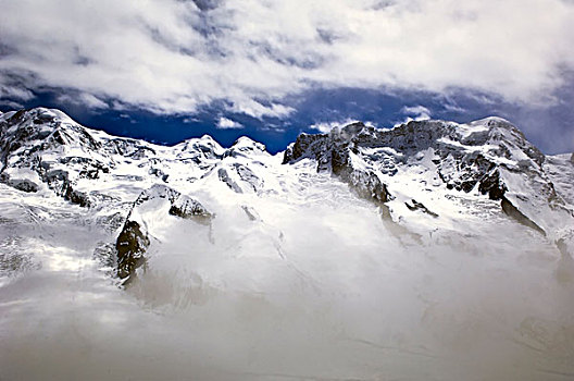 策马特峰,瑞士,山,雪中,雾