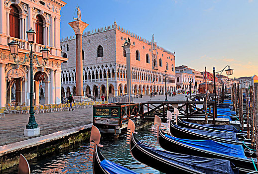 小船,宫殿,清晨,威尼斯,意大利,欧洲