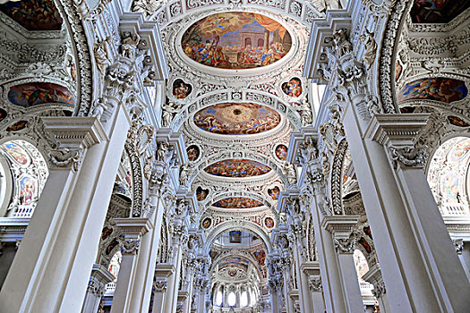 天花板,壁画,教堂中殿,大教堂,帕绍,下巴伐利亚,巴伐利亚