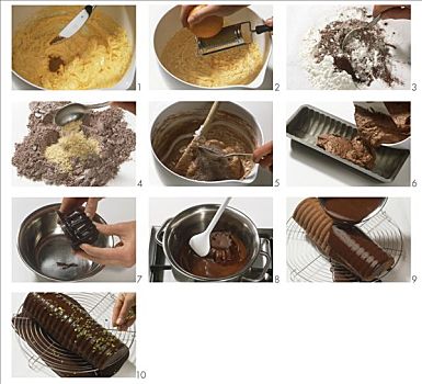 制作,胡桃蛋糕,巧克力糖衣