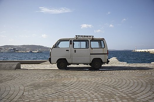 货车,停放,水岸,米克诺斯岛,希腊