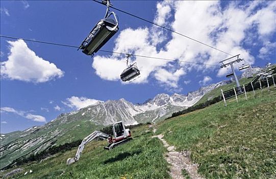 滑雪坡,缆车,反铲挖土机,阿尔卑斯山,奥地利,欧洲