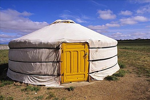 蒙古,传统,游牧,家,黄色,门,公寓,草,乡村