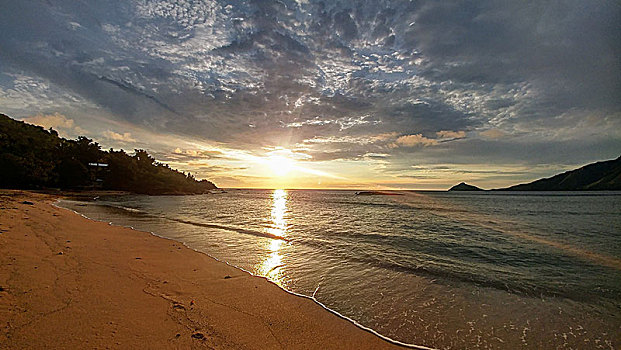 日落,海洋,斐济