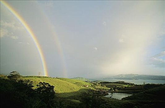 哥斯达黎加,彩虹,湖,风景,一对