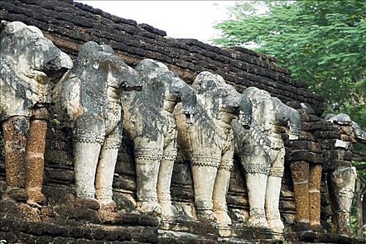 泰国,寺院,世纪,大象,雕塑