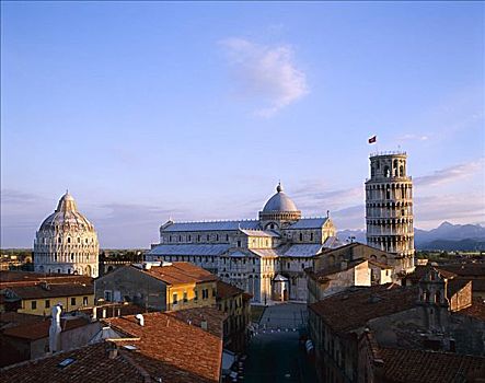砖瓦,屋顶,中央教堂,洗礼堂,斜塔,比萨,托斯卡纳,意大利