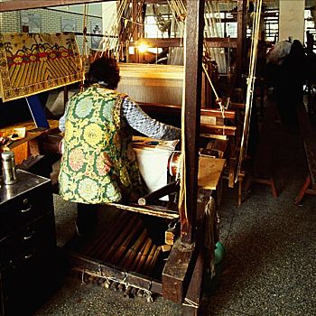 后视图,一个人,编织,丝绸,织布机,南京,江苏