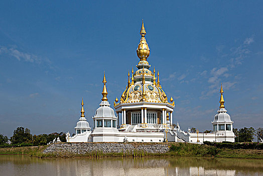 水塘,正面,契迪,寺院,泰国,亚洲