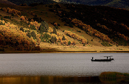 云南普达措国家公园属都湖的秋天景色