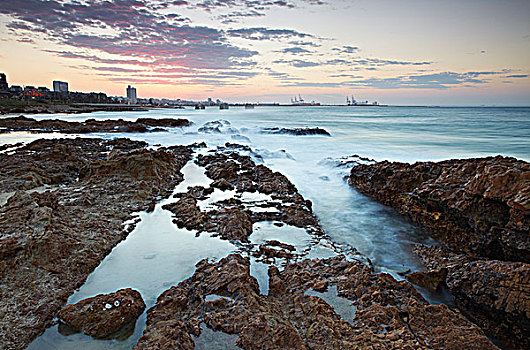 日落,海滩,东开普省,南非