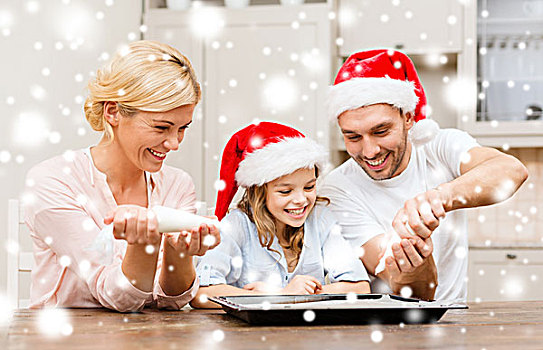食物,家庭,圣诞节,人,概念,微笑,圣诞老人,帽子,装饰,饼干,糖衣浇料