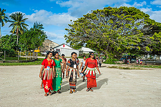 传统,衣服,女人,等待,开端,岛屿,游戏,汤加,南太平洋