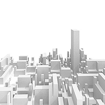 抽象,图解,白色,城市,天际线,一个,摩天大楼,隔绝,白色背景
