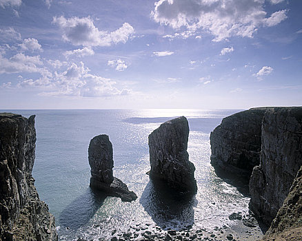 威尔士,彭布鲁克郡,一堆,石头,海岬,海岸线