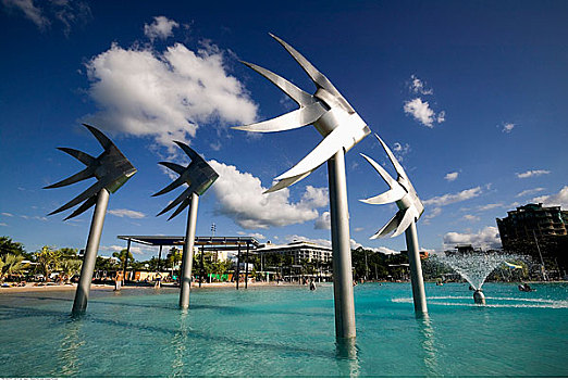 钢铁,鱼,雕塑,休闲场所,海水,游动,泻湖,昆士兰,澳大利亚
