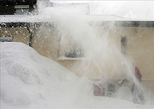 男人,雪,公寓,自动,吹雪机,矿,山峦,萨克森,德国