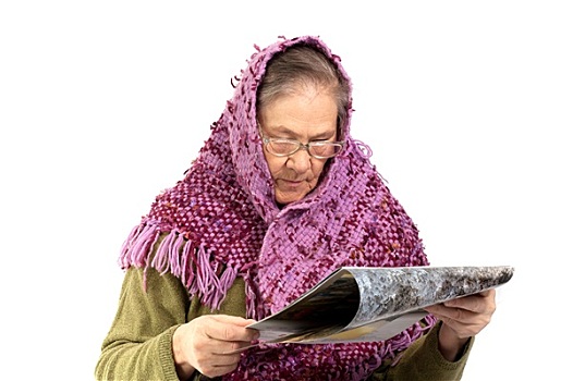 老年,女人,读,杂志