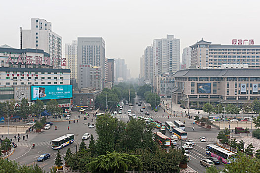 灰色,摩天大楼,重,交通,陕西,中国,亚洲